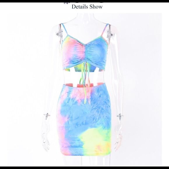Neon Tie Dye 2-Piece Above Knee Skirt Set - Picture 2 of 7